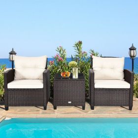 3 Pieces Rattan Patio Furniture Set with Washable Cushion (Color: White) 3 Pieces Rattan Patio Furniture Set with Washable Cushion (Color: White)