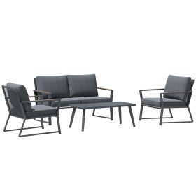 4 Piece Patio Furniture Set, Aluminum Conversation Set, Outdoor Garden Sofa Set with Armchairs, Loveseat, Center Coffee Table and Cushions, Dark Grey (Color: as Pic) 4 Piece Patio Furniture Set, Aluminum Conversation Set, Outdoor Garden Sofa Set with Armchairs, Loveseat, Center Coffee Table and Cushions, Dark Grey (Color: as Pic)